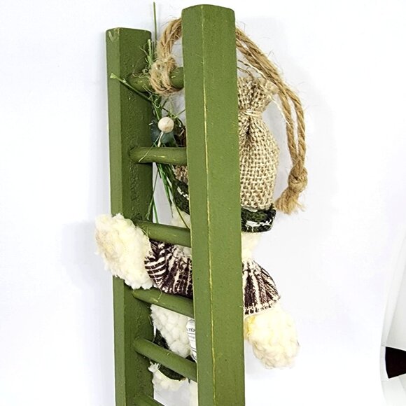 Plush Snowman Climb Green Ladder Cottage Farmhouse Christmas Holiday Ornament - Picture 8 of 10